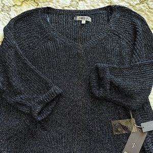 JLO brand metallic/polyester navy blue blouse